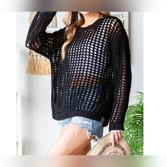 #464 🛑48 S,M,L Chic Boho Loose Fit Crochet Sweater Top - Picture 14 of 15